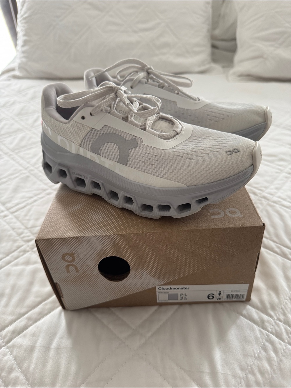 On Running Cloudmonster Sneakers in Off-White and Light Gray